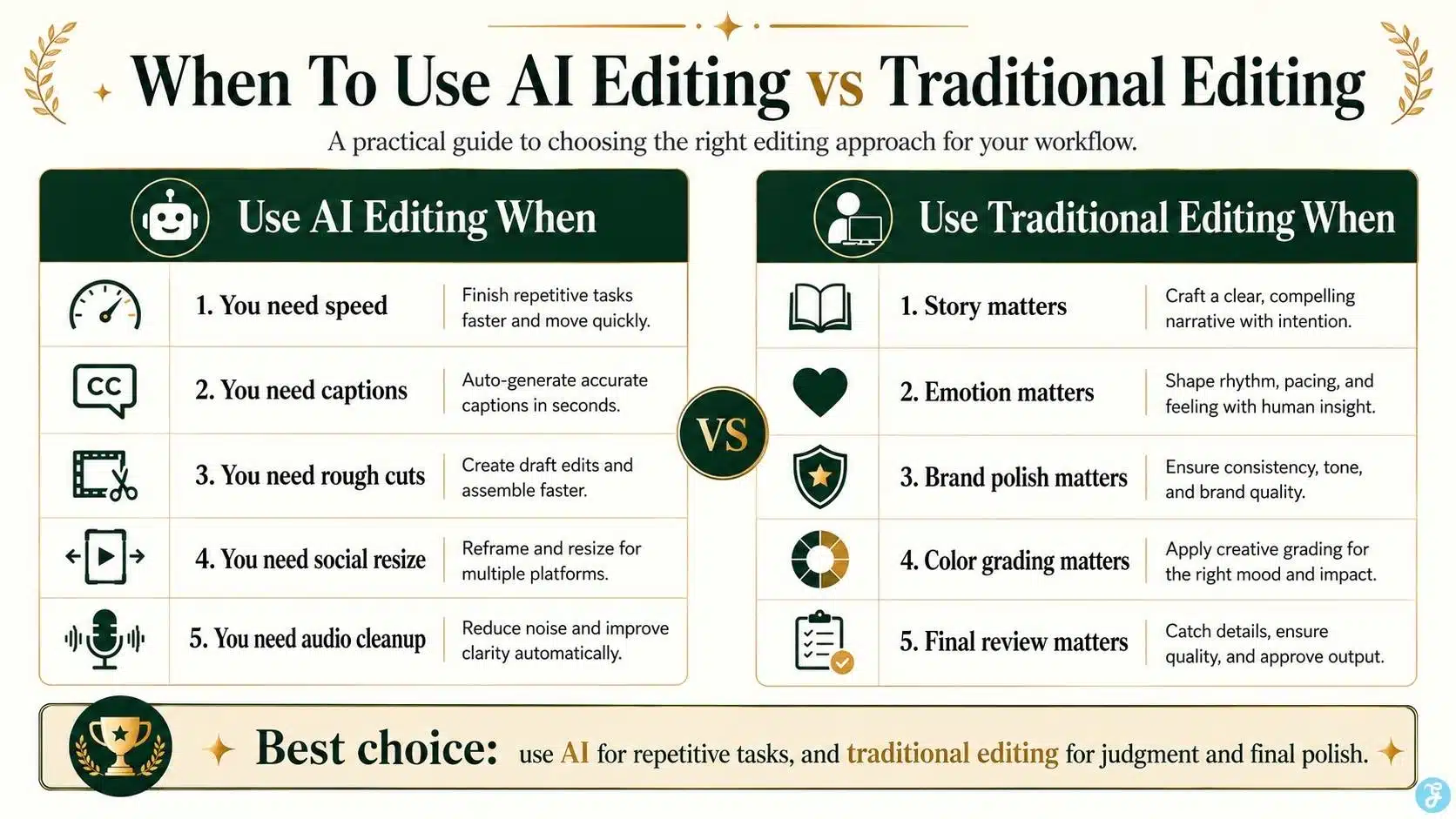 When to use AI video editing and when to use traditional editing