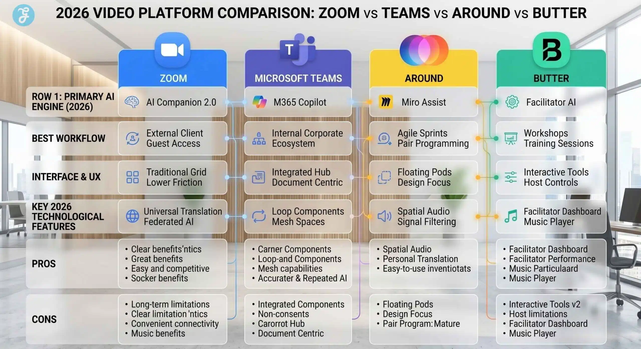 Zoom vs Teams vs Around vs Butter comparison