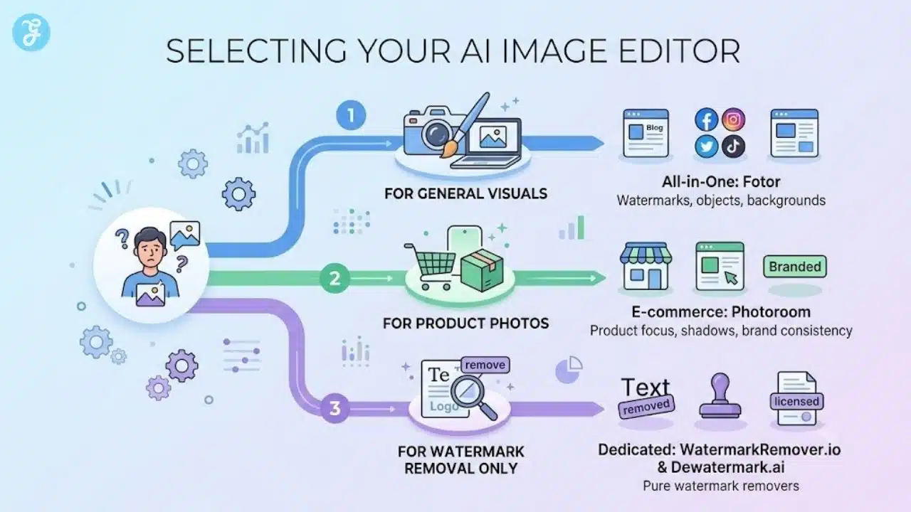 Illustration defining 3 types of AI image editors