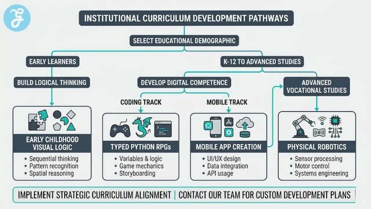 Decision tree for selecting a coding learning game based on classroom technology and age group.