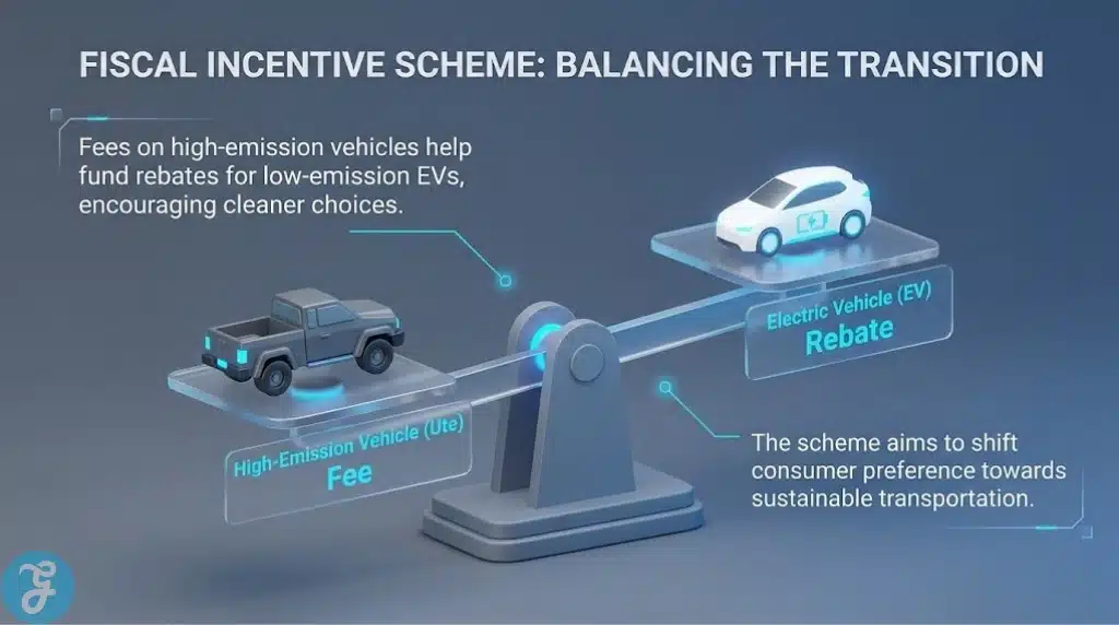 Infographic illustrating how high-emission fees funded low-emission rebates.