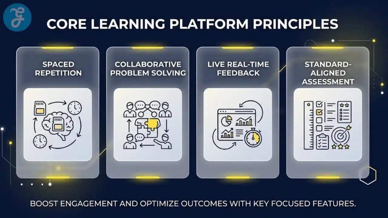 Infographic showing the core pedagogical mechanics used by modern gamified learning platforms.