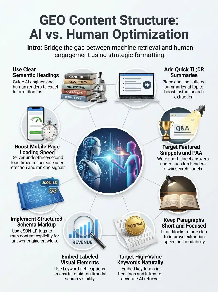 geo content structure- AI Retrieval and Human Reading