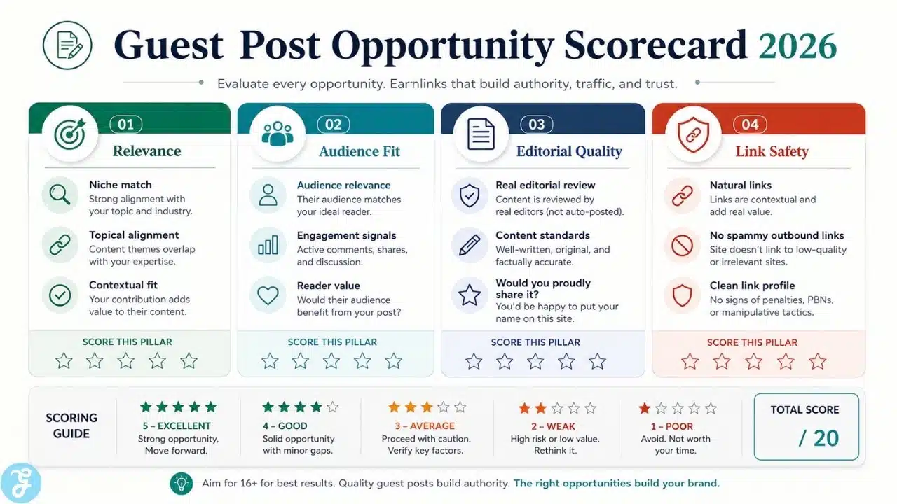 Guest post opportunity scorecard for SEO outreach