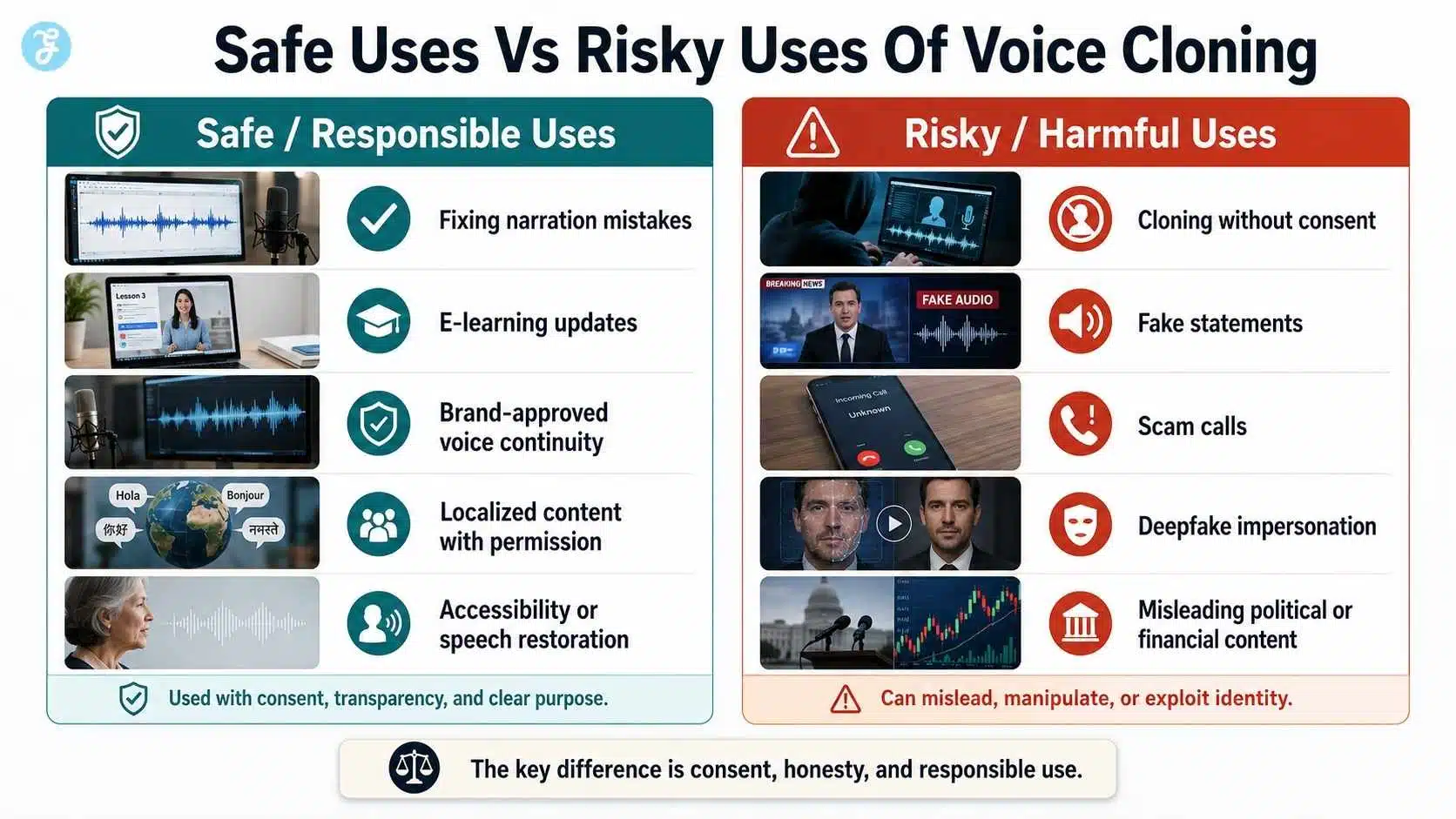 how ai voice cloning works safe uses vs risky uses