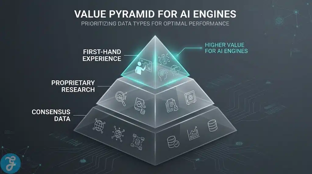 Hierarchy showing the layers of original content value that drive AI Overview citations.