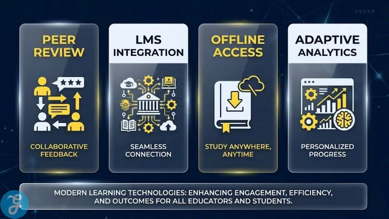 Infographic showing the core features of a modern open educational resources platform.