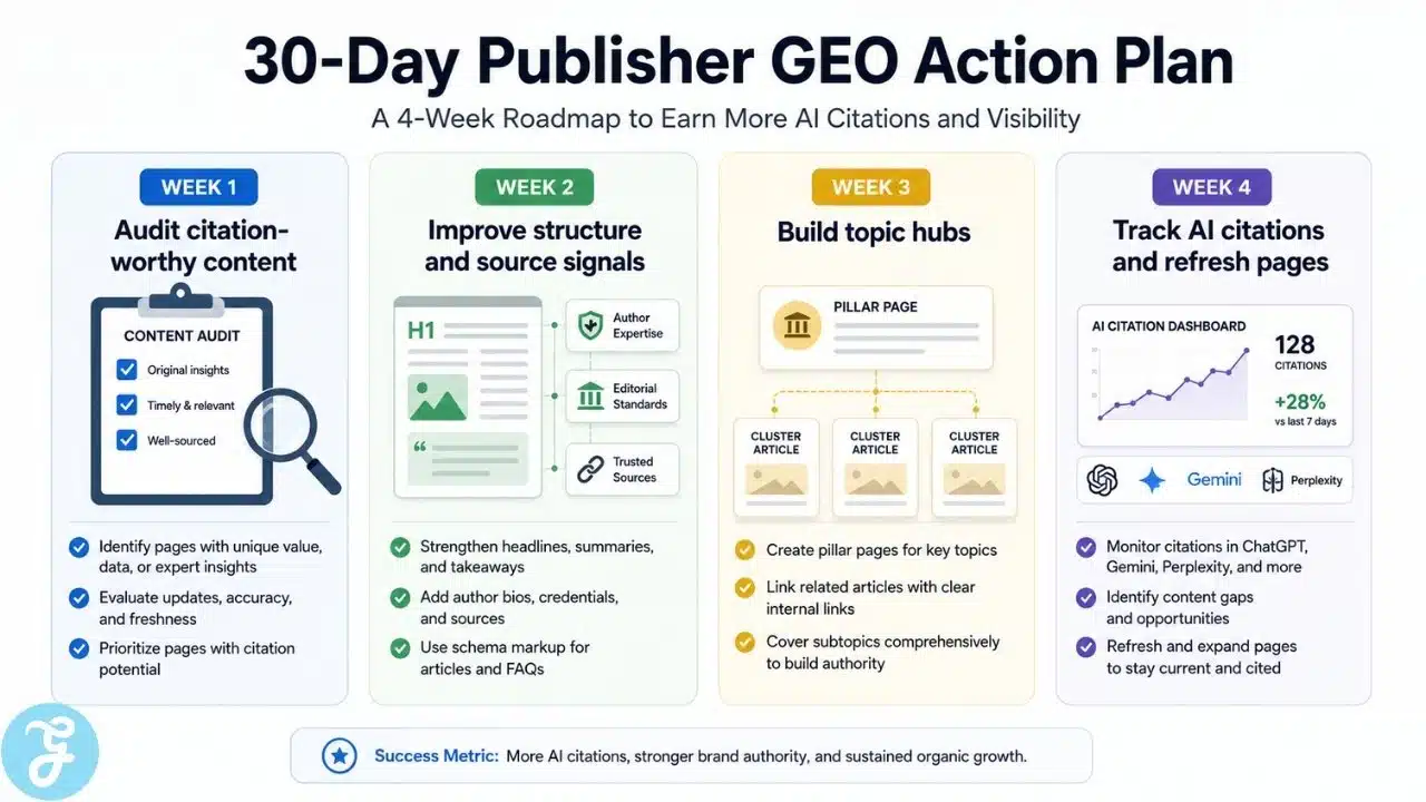 30-day Publisher GEO action plan for AI citations