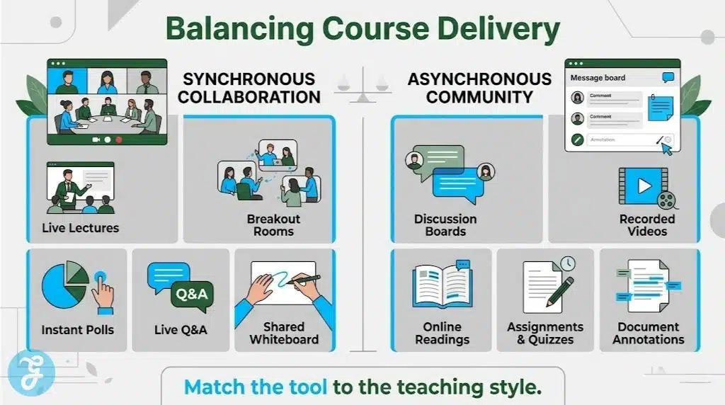 Synchronous and asynchronous features in SMEs for University LMS.