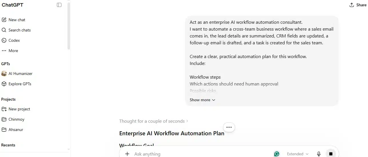 ChatGPT workflow automation