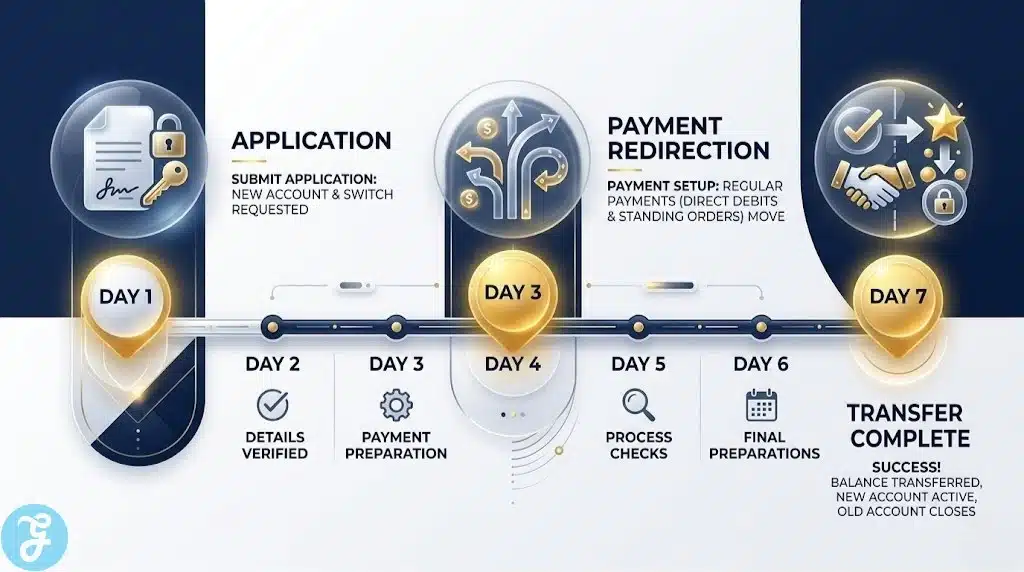 Timeline of the 7-day Current Account Switch Service process.