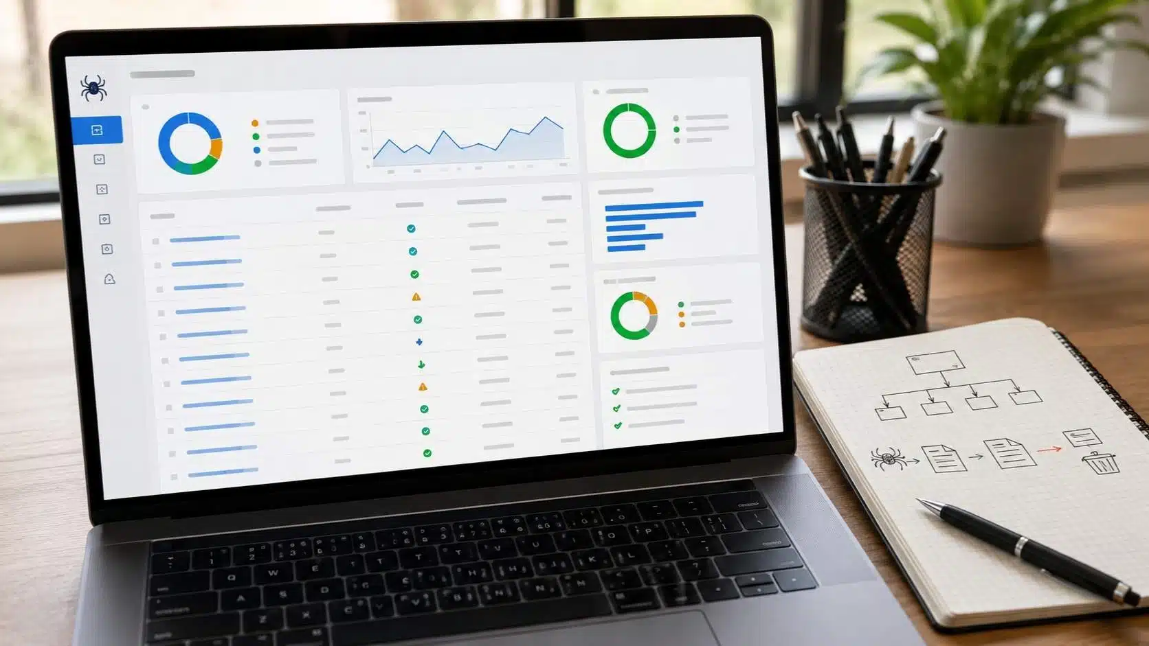 Crawl budget audit dashboard on laptop for publisher SEO