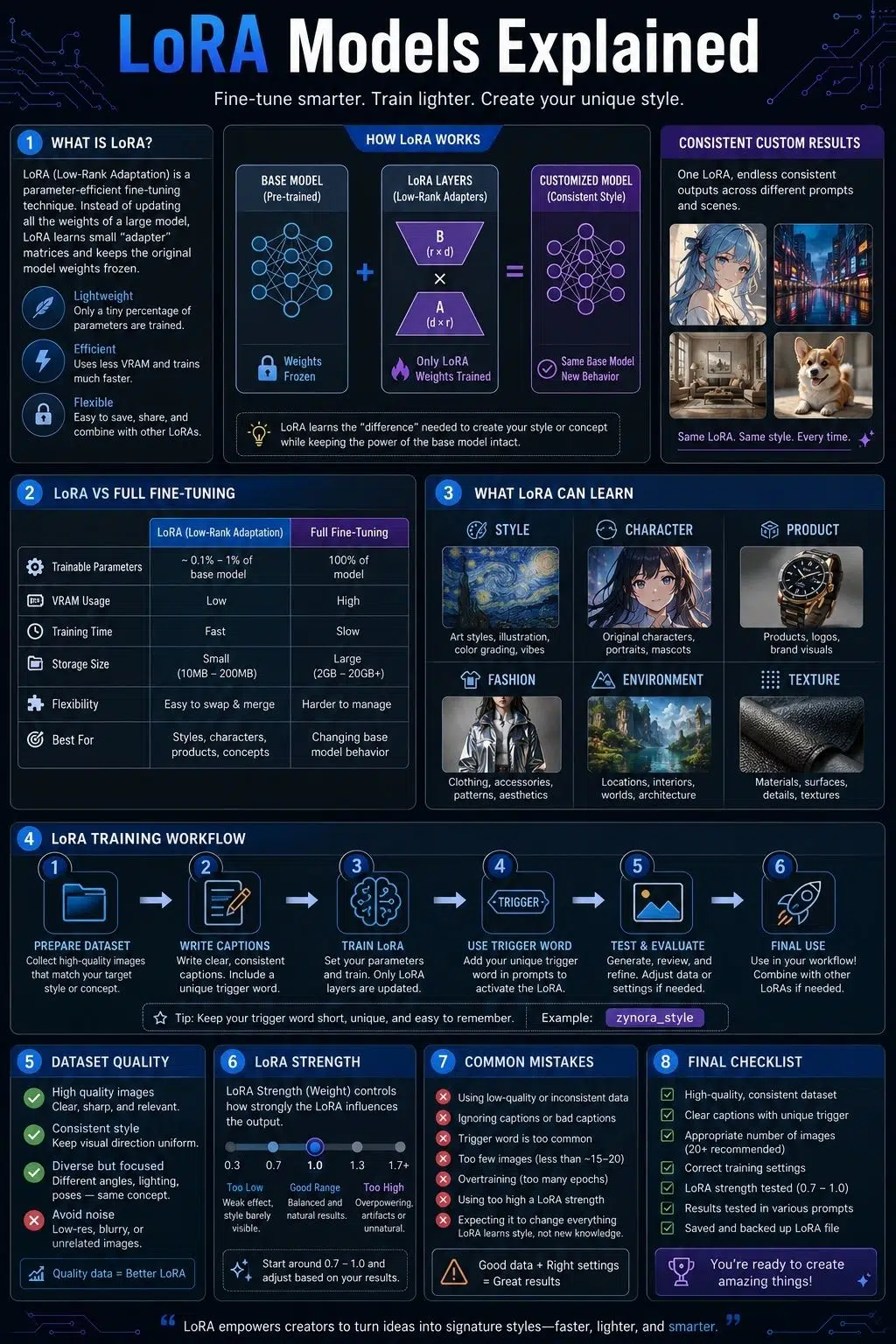 LoRA models custom AI styles and training guide