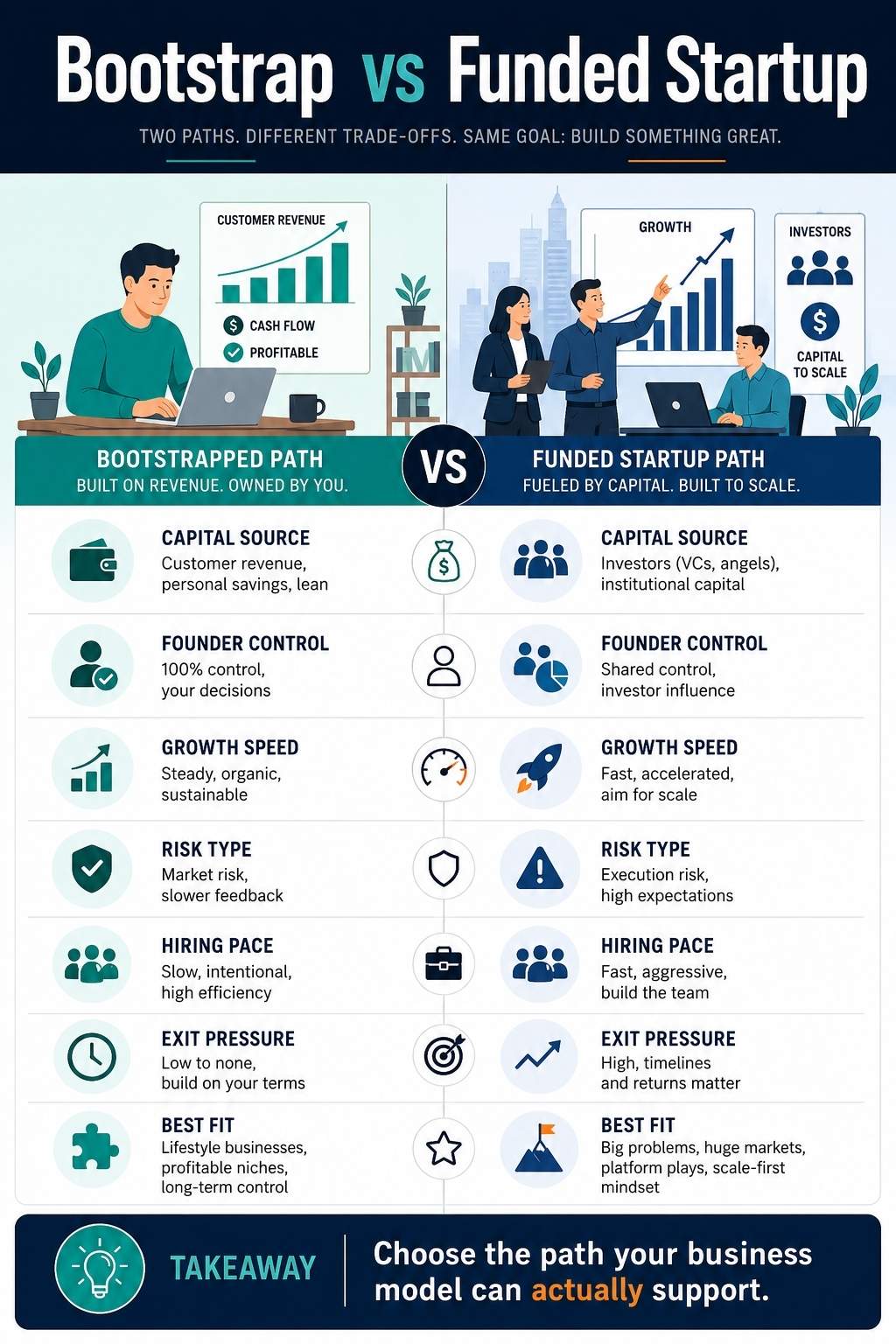 bootstrap vs funded startup compared