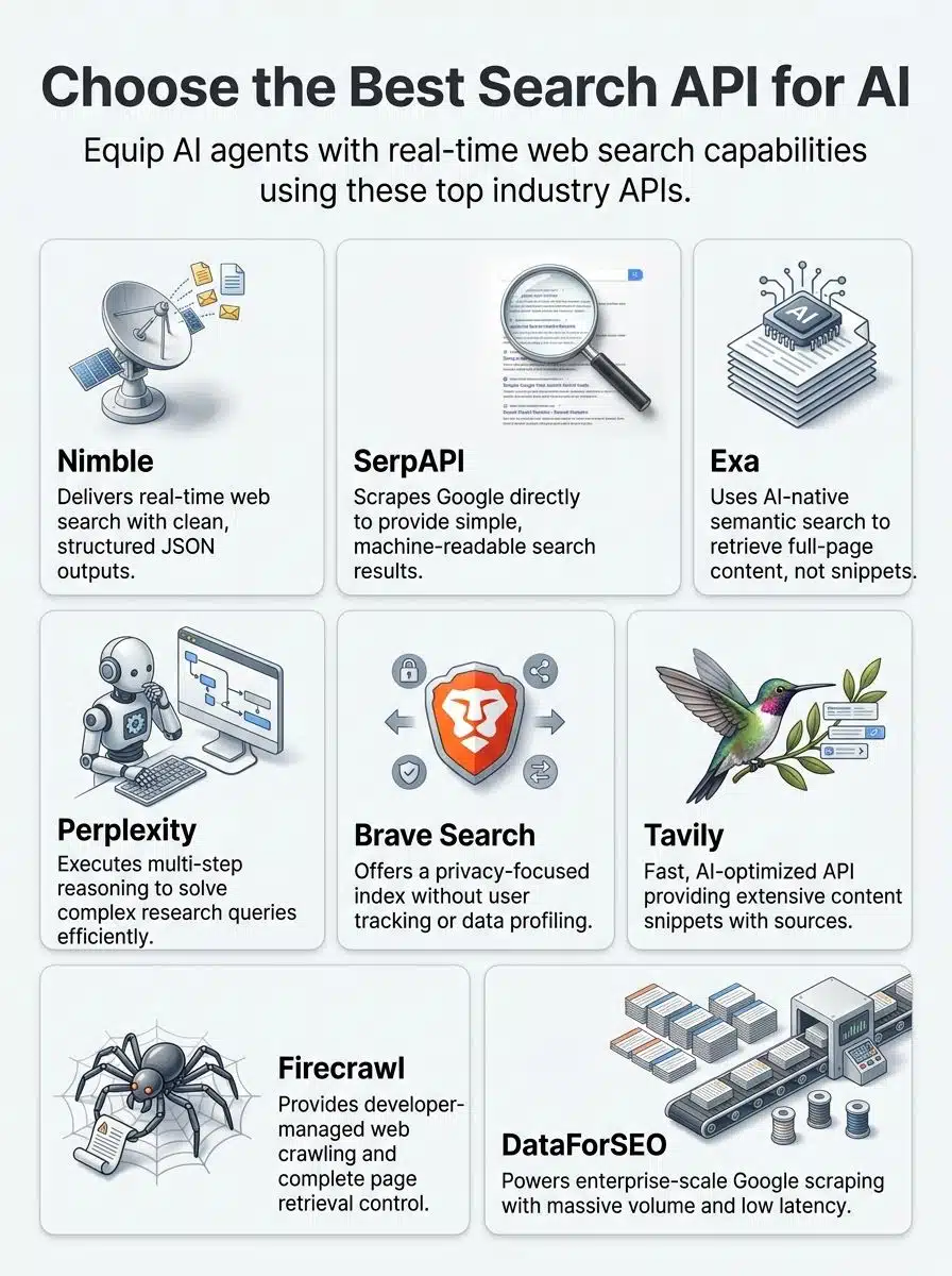 infographic on Top 8 Search APIs For AI Agents