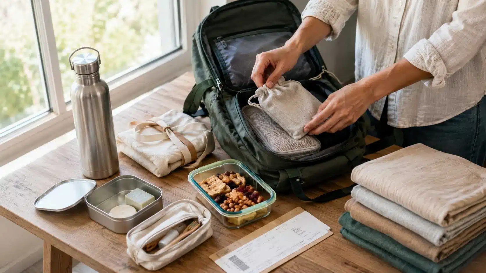 sustainable travel swaps bag packing