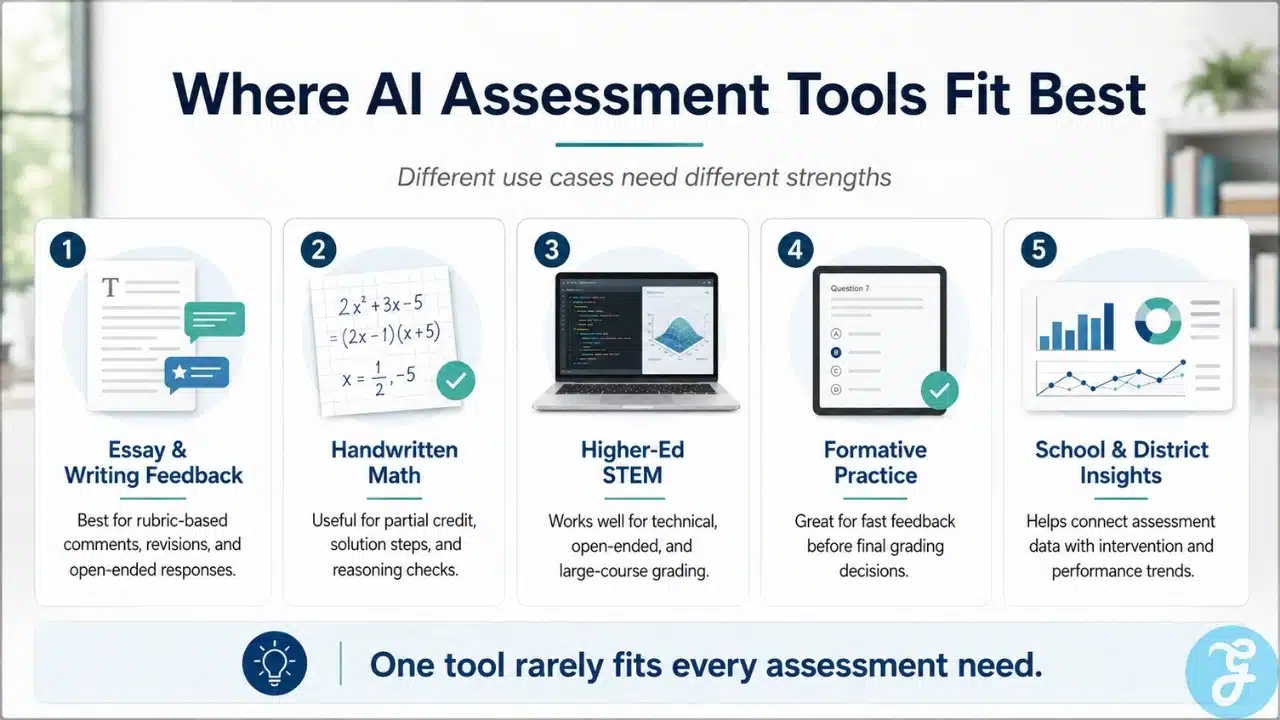Infographic explaining where different AI assessment tools fit best