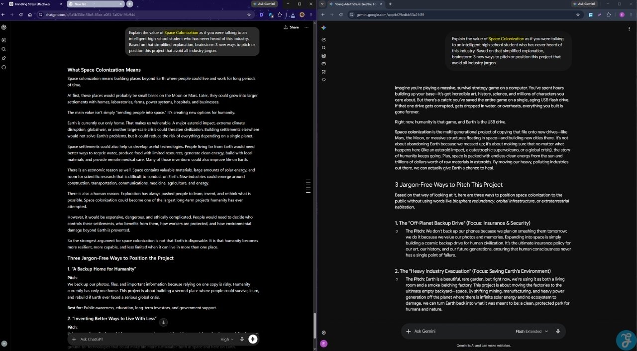 Brainstorming prompt 8 being used on ChatGPT and Gemini
