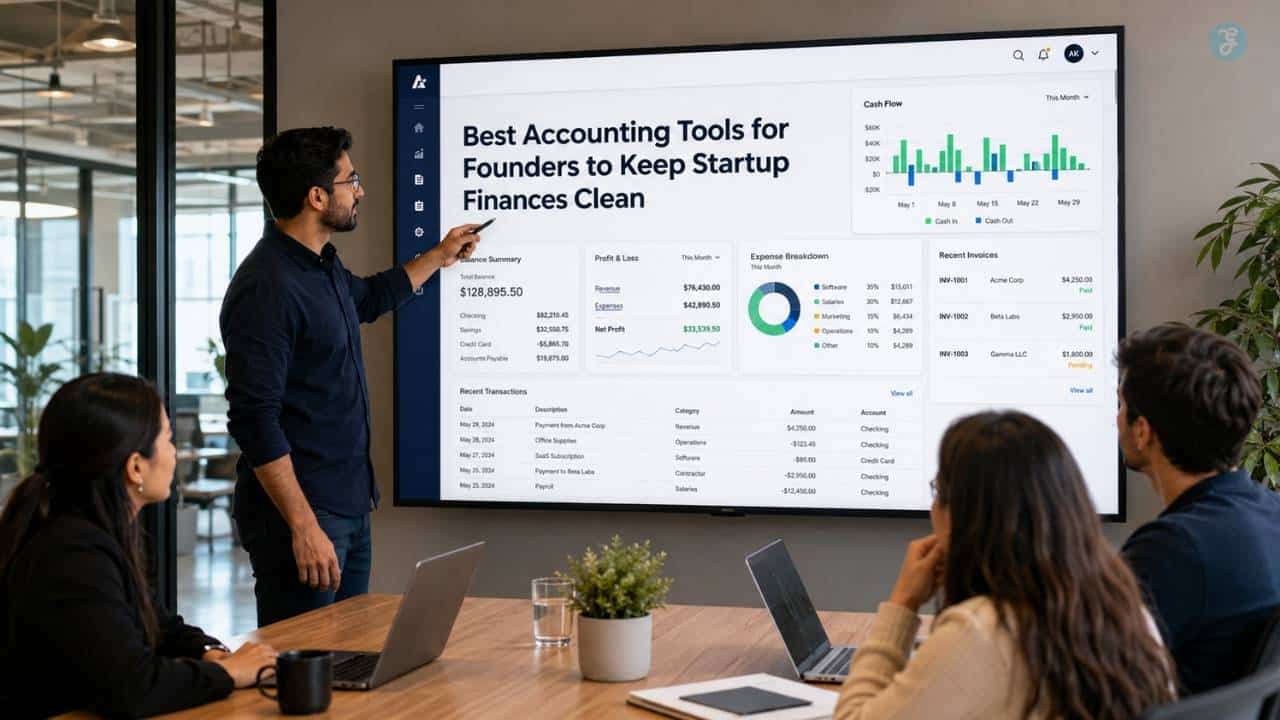 Founder comparing the Best Accounting Tools for Founders on a startup finance dashboard