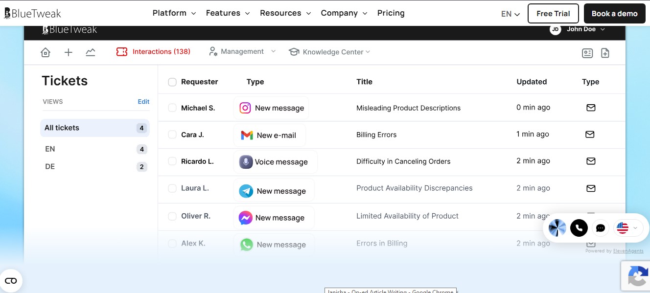 BlueTweak Editor’s Choice for Unified AI Customer Support