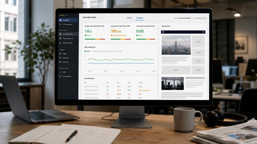 Core Web Vitals for Publishers performance dashboard.