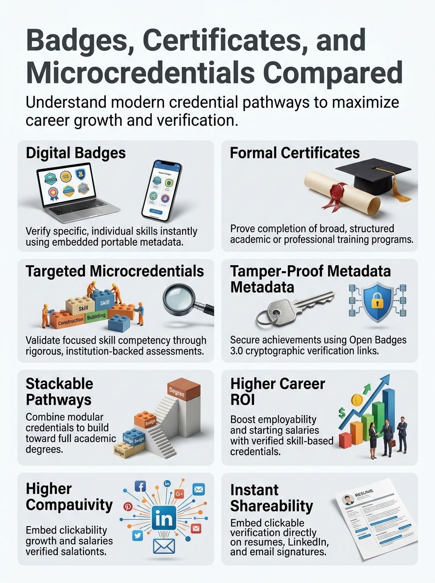 Digital Badges Vs Certificates Vs Microcredentials differences