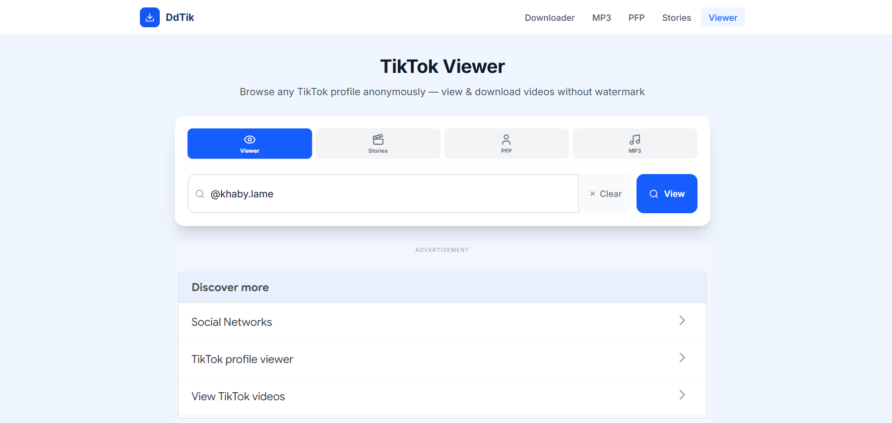 Enter TikTok username to DdTik Search Box
