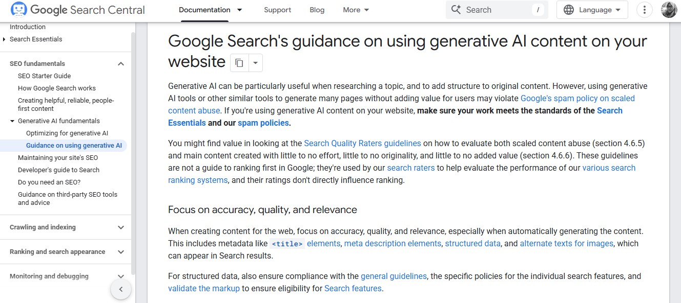 Google's search guidance regarding ai assistance