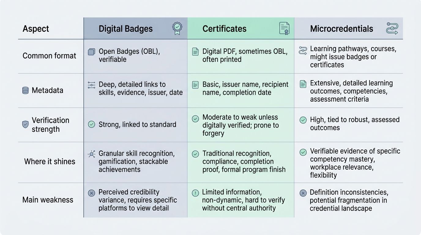 Key Differences Digital Badge vs Certificates vs Microcredentials