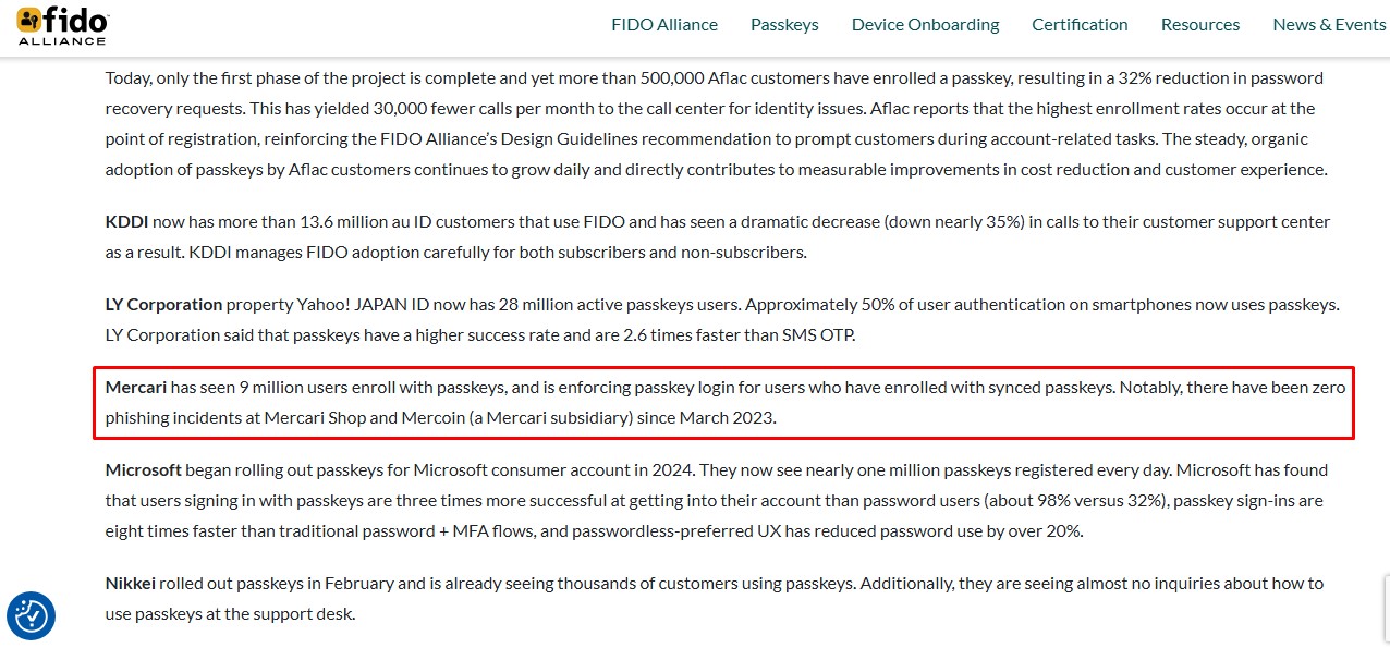 Mercari zero phishing incidents