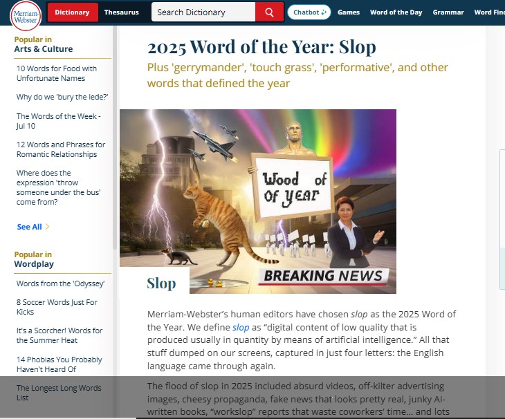 Merriam Webster Word of the year slop