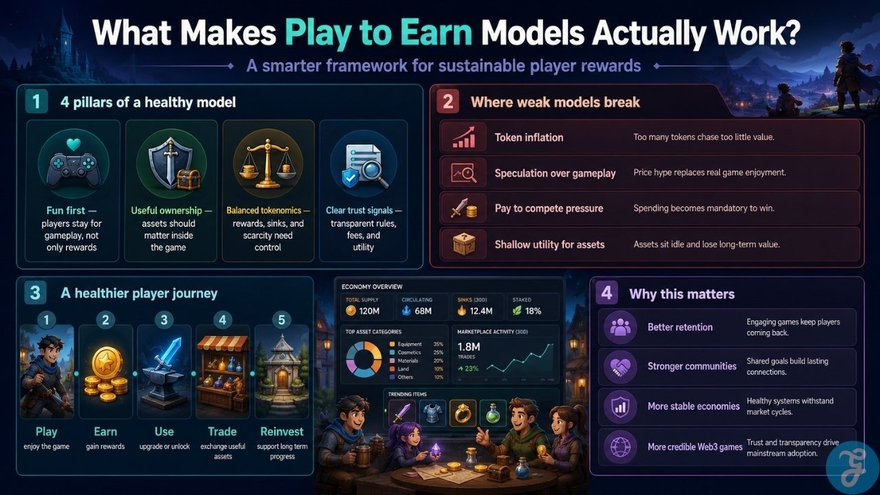 Infographic showing the U.S. Play to Earn Models landscape, grouping gaming SMEs by open economies, player owned worlds, reward rails, and casual reward play.