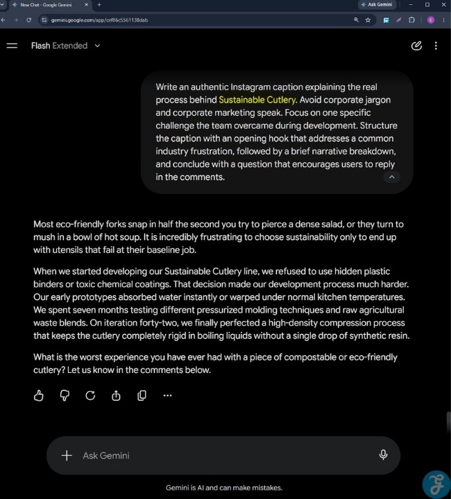A screenshot of Practical Demonstration of Prompt 2 Using Gemini.