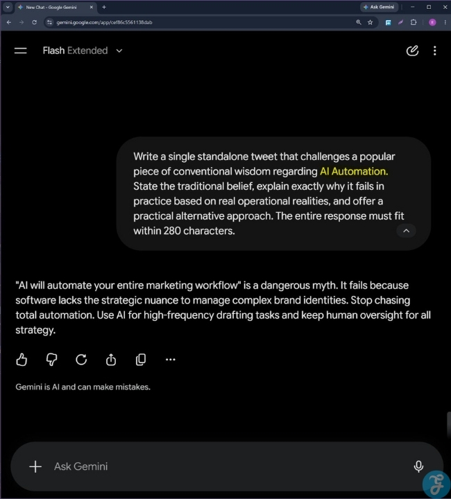 A screenshot of Practical Demonstration of Prompt 7 Using Gemini.