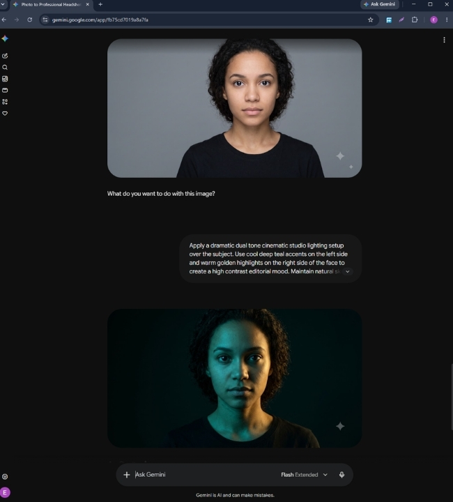 A screenshot of Practical Demonstration of Prompt 6 being used to edit image on Gemini.