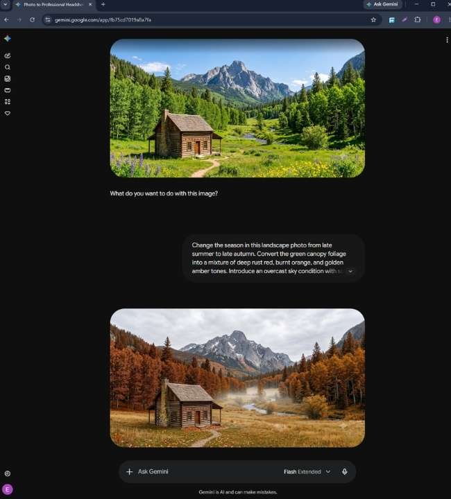 A screenshot of Practical Demonstration of Prompt 8 being used to edit image on Gemini.