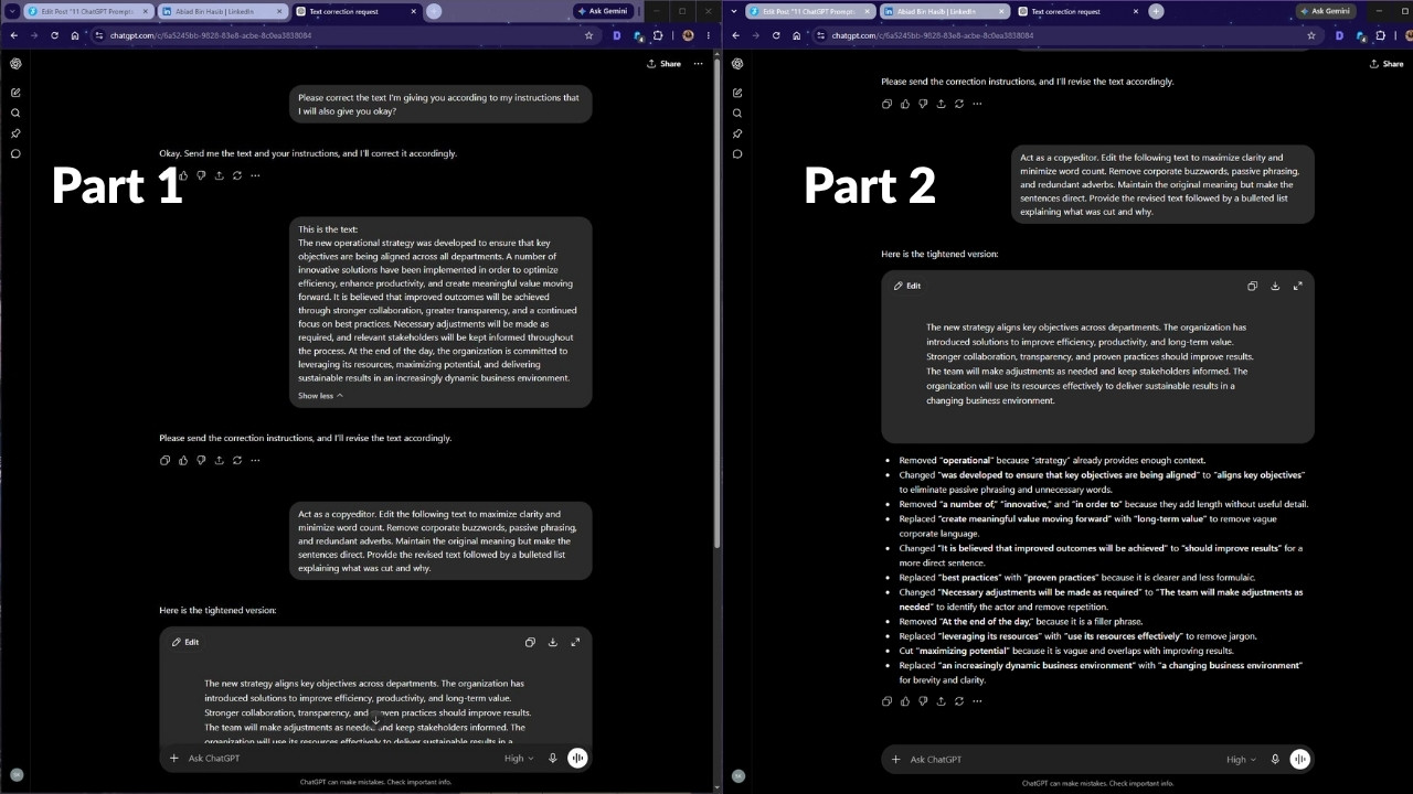 Screenshot of ChatGPT where Prompt no.4 from this article was used to practically show the result of using the prompt