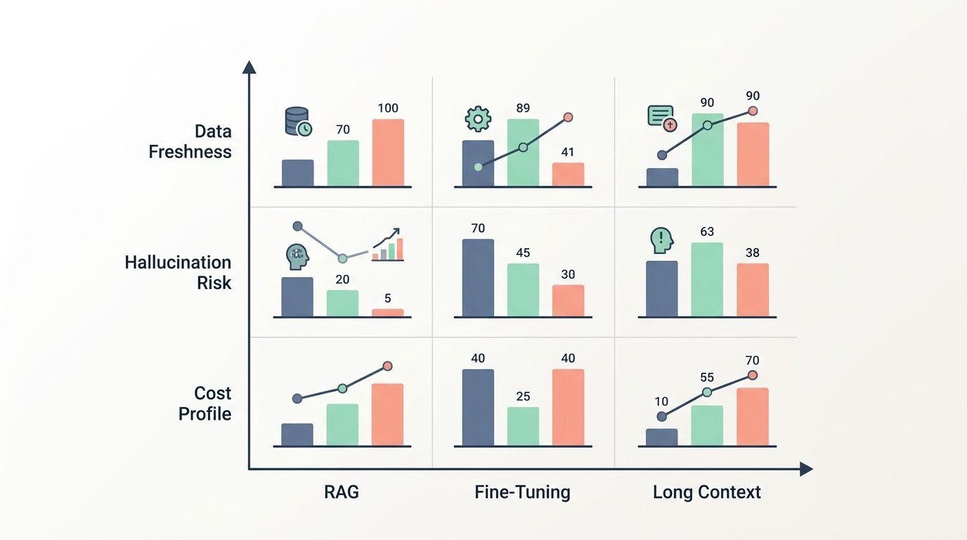 Side-by-Side Comparison of RAG, Fine-Tuning, and Long Context