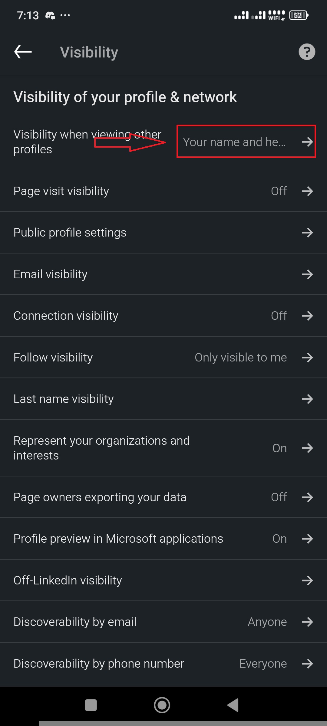 Step 5- Tap Visibility when Viewing other Profiles