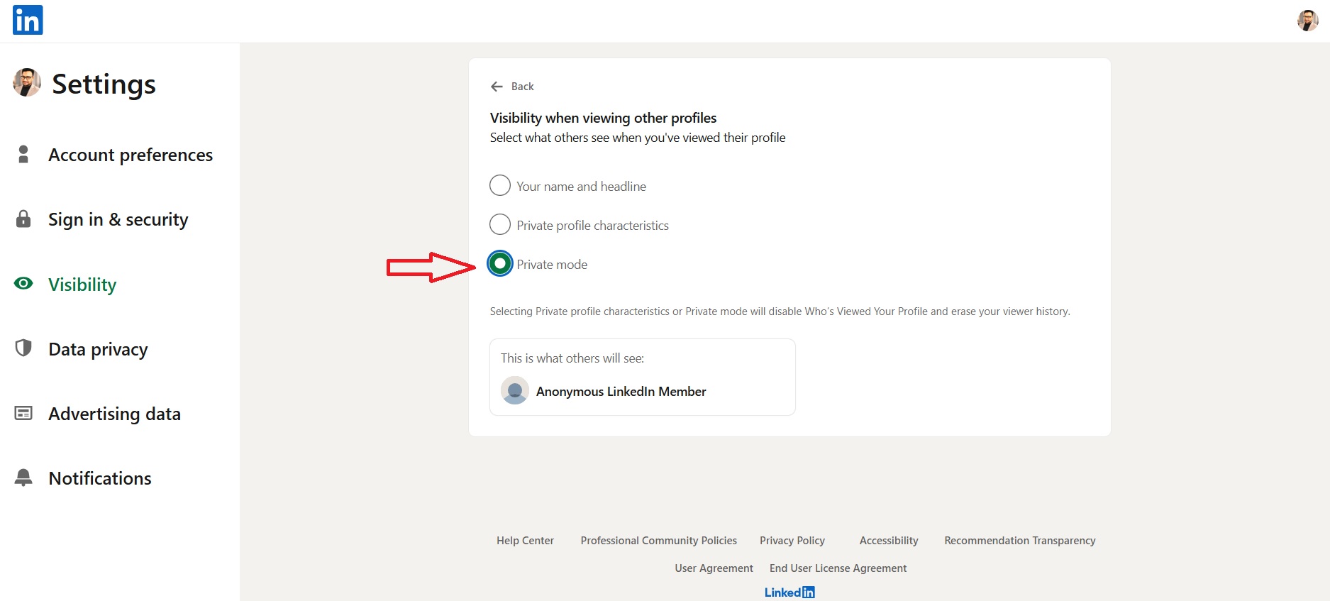 Step 6- Choose Private Mode