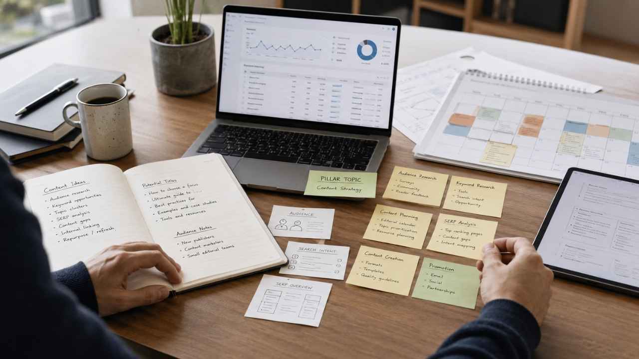 Topic Research Methods for Publishers editorial planning workspace.