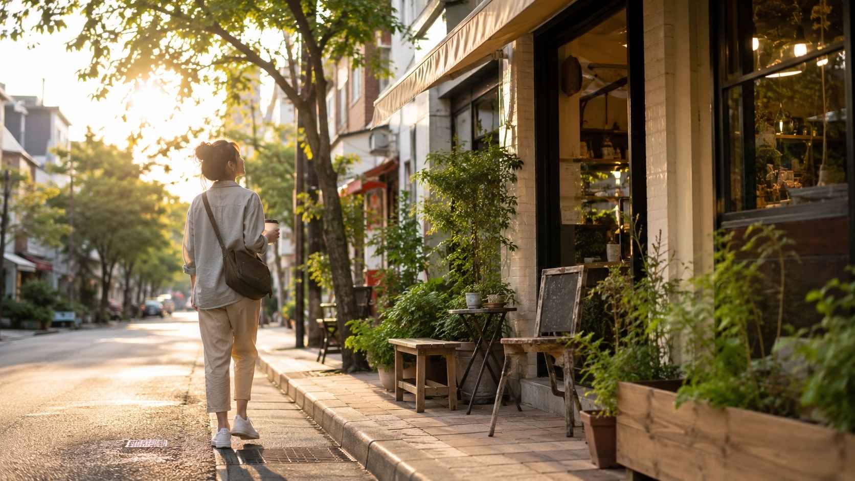 a girl walking in the neighbourhood enjoying nature