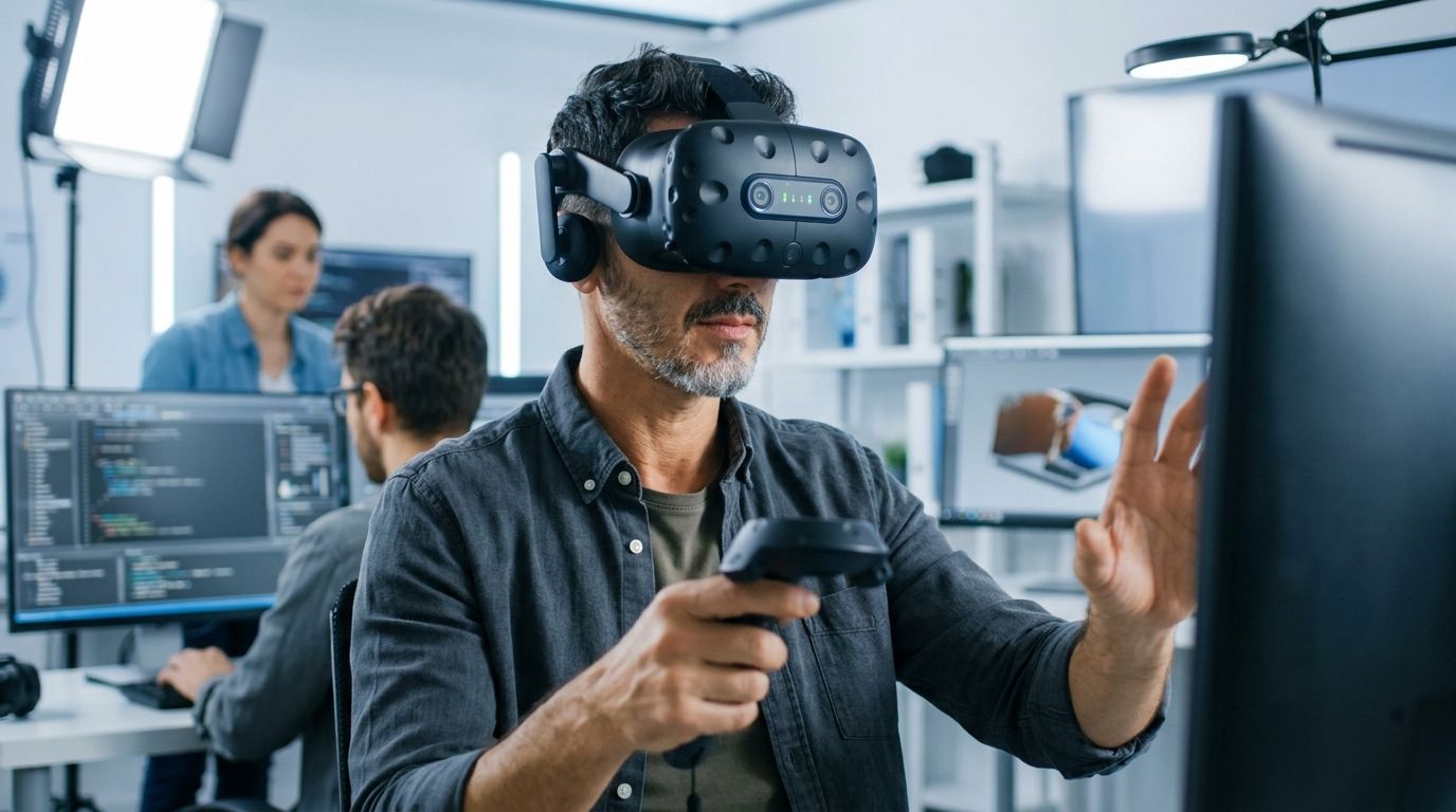 developer testing vr headset