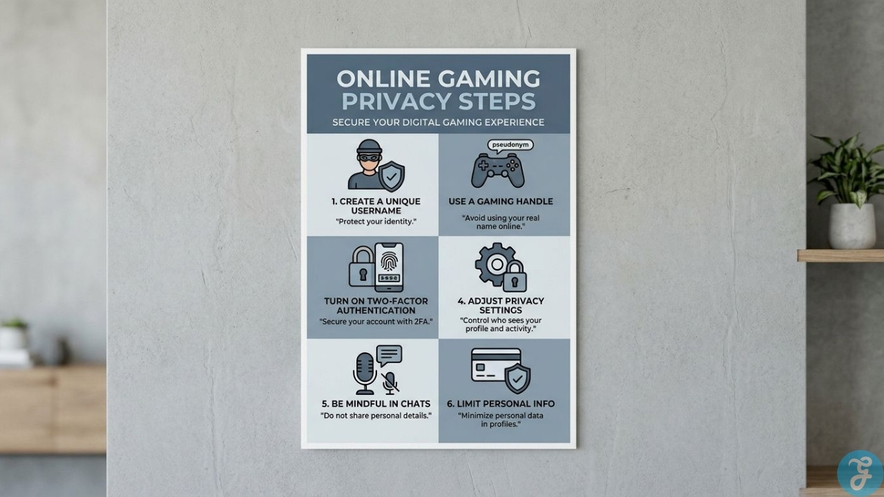 Online gaming privacy guide explaining usernames, two factor authentication, privacy settings, and personal information protection.
