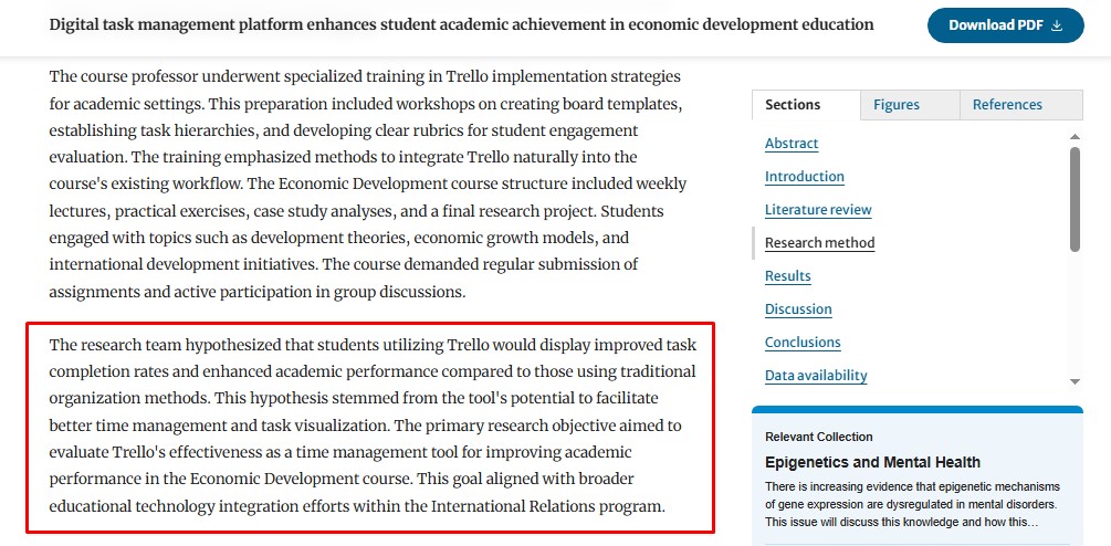 quasi-experimental study examined Trello use in an undergraduate Economic Development course