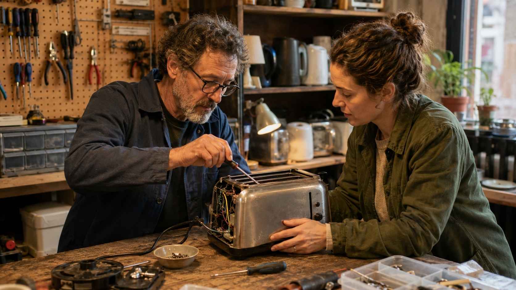 vote with your wallet a person repairing a toaster instead of buying a new