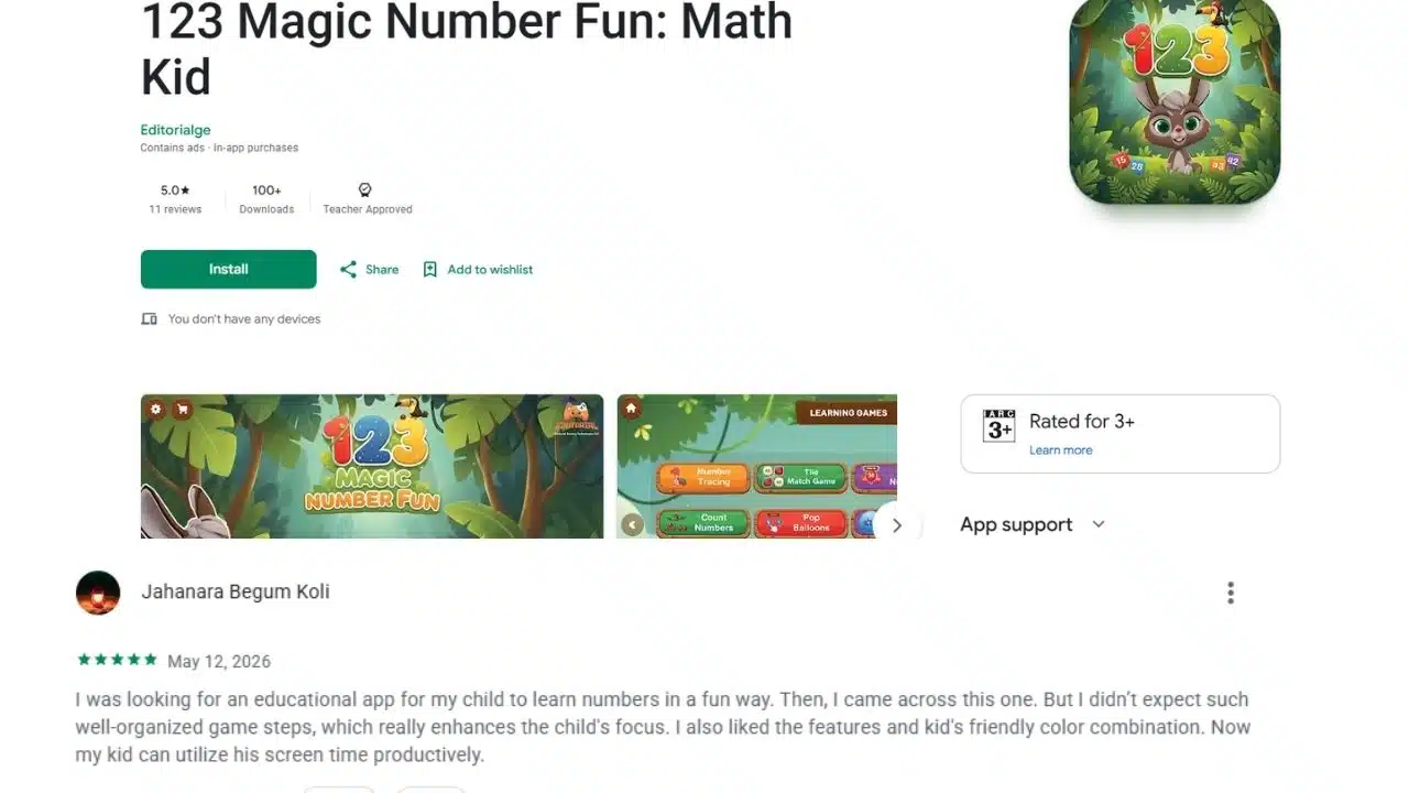 123 Magic Number Fun Age Rating and Teacher Approval with an User's Ratings Screenshot