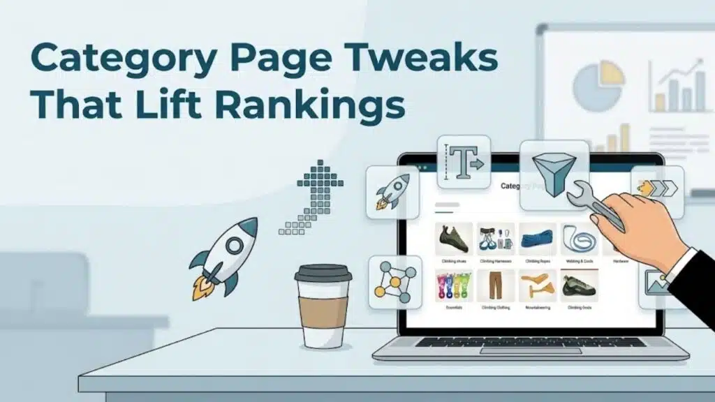 Category Page SEO Tweaks That Can Lift Ranking, shown through ecommerce content, navigation, and product-page improvements.
