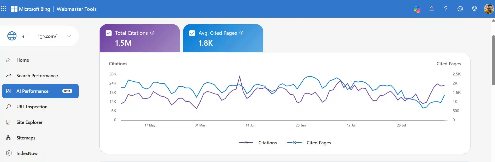 AI citation overview by bing webmaster
