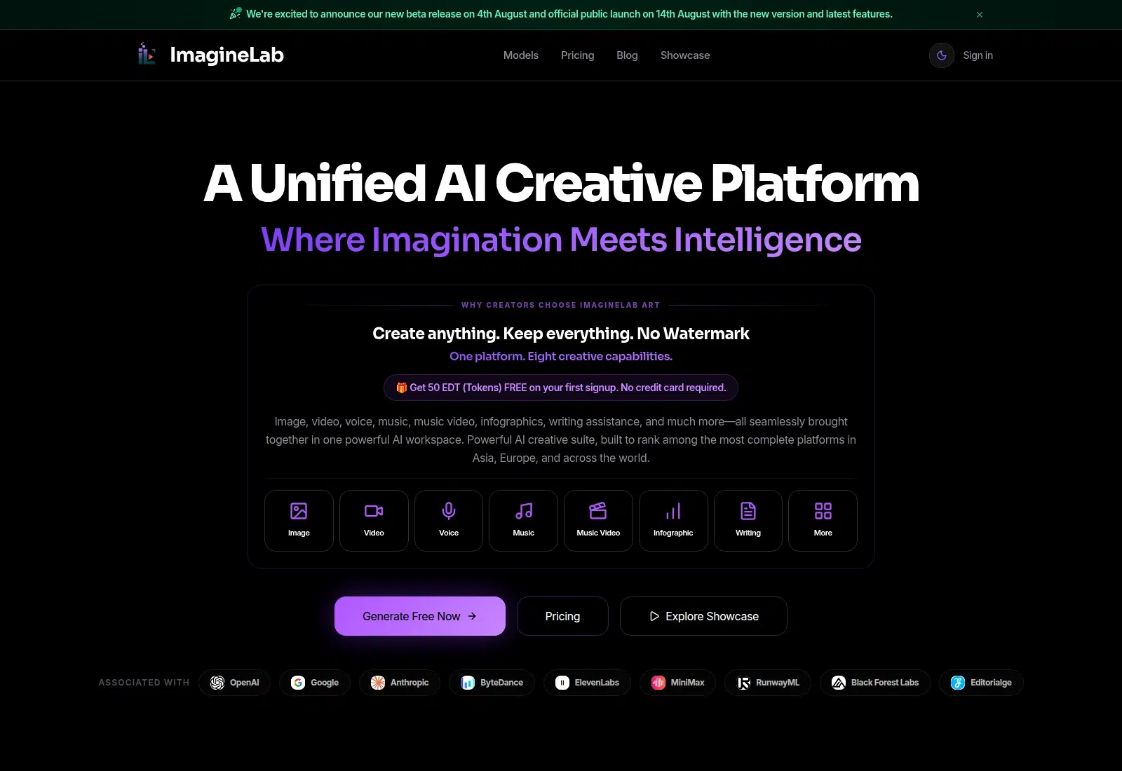ImagineLab AI Creative Operating System homepage